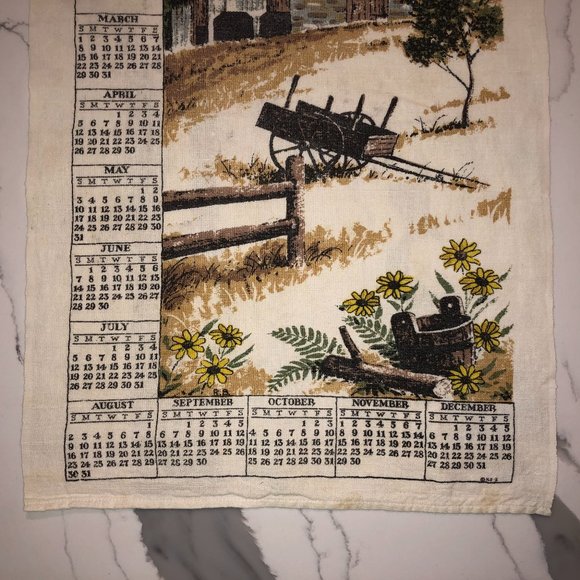 Vintage 1981 Scenic Barn Early American Calendar Tea Towel - Picture 3 of 4